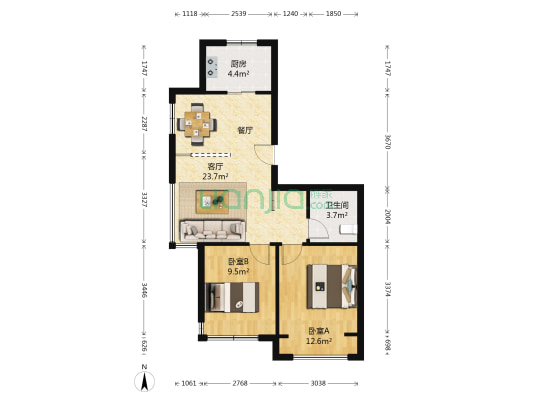金沙美丽岛 2室1厅1卫 81平方