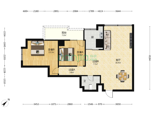 荣静大厦 2室1厅1卫 107平方