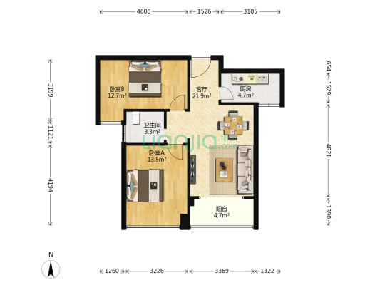 波隆城市花园 2室1厅1卫 77平方