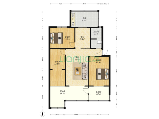 省残联宿舍 3室2厅1卫 79平方