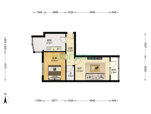 甘肃省有色地质调查院 1室1厅1卫 54平方