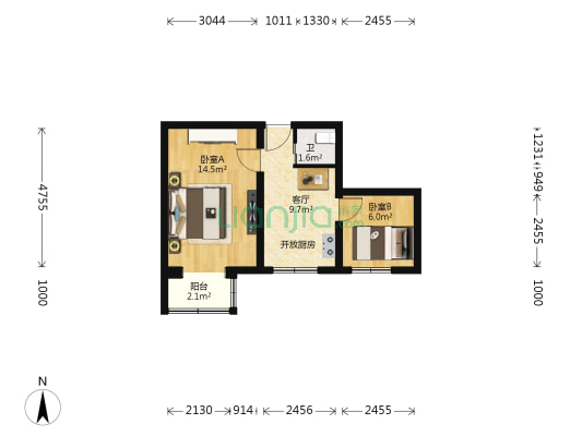 南开地 2室1厅1卫 43平方