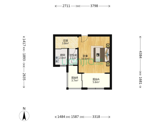华欧德邑花园 1室0厅1卫 44平方