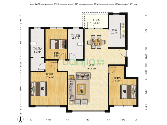 海湾新城四期 3室1厅2卫 137平方