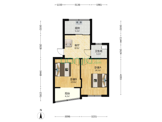 庄山社区 2室1厅1卫 61平方