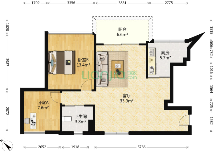 2室1廳1衛83.05㎡-深圳華潤城潤府一期戶型圖