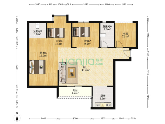 凯特梅溪紫郡 4室1厅2卫 121平方