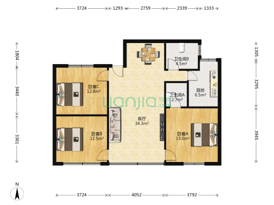 友谊路20号 3室1厅2卫 110平方