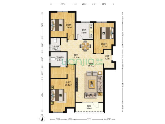 万科悦峯 3室2厅2卫 140平方