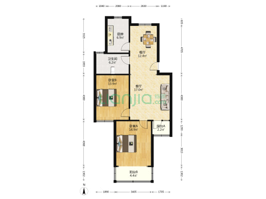 昌大公寓 2室2厅1卫 92平方