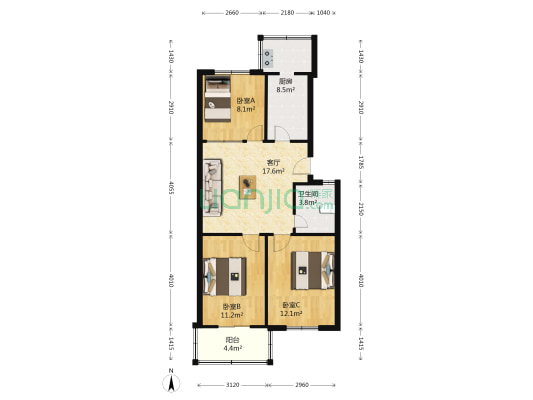 金水花园A区 3室1厅1卫 77平方