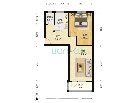 兰州卷烟厂家属院（第一新村） 1室2厅1卫 52平方