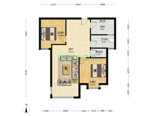 洪庄新天地 2室1厅2卫 86平方