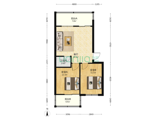 再生公司家属院 2室1厅1卫 80平方