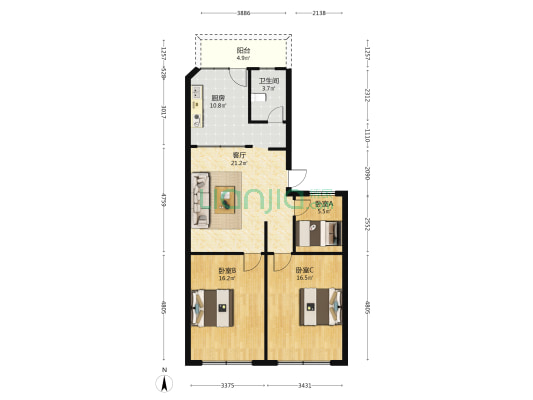 城隍巷 3室1厅1卫 99平方