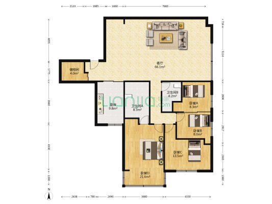 东游大厦 4室1厅2卫 188平方