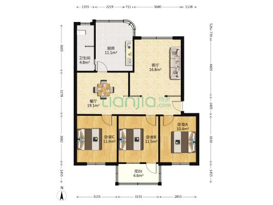 广西区司法厅住宅楼 3室2厅1卫 97平方