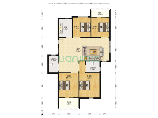 西山郡 4室1厅2卫 139平方