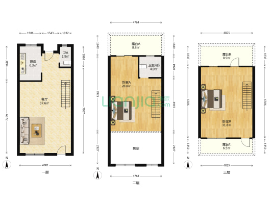 F绿岛艺墅 2室1厅2卫 122平方