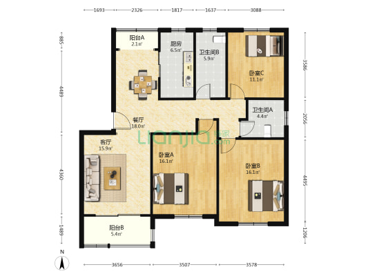 闵浦新苑三村西区 3室2厅2卫 120平方