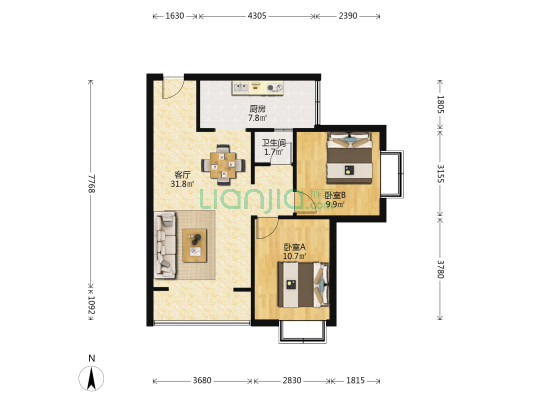 鑫南广场 2室1厅1卫 75平方