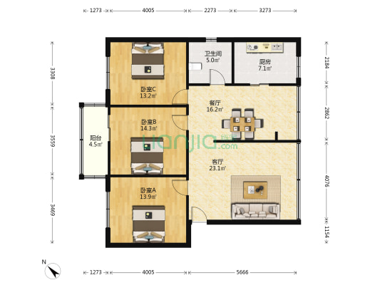 棠湖家园  3室2厅1卫 113平方