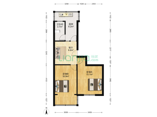 东吴路188号 2室1厅1卫 64平方