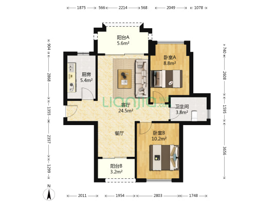 香堤绿茵温莎堡 2室1厅1卫 83平方