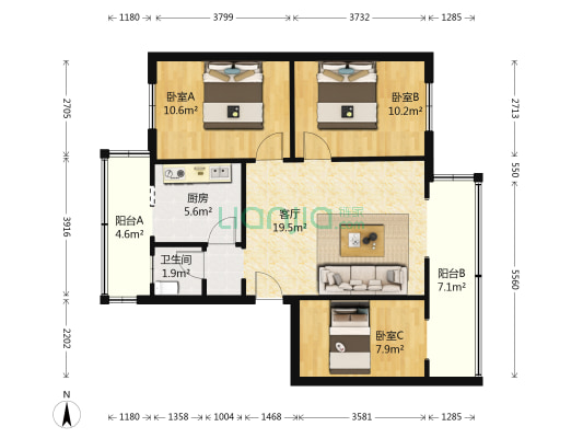正西街130号 3室1厅2卫 88平方