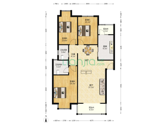 江公丽景A区 3室1厅2卫 128平方