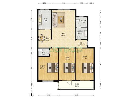 师范小区 3室2厅3卫 133平方