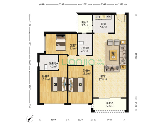 锦绣丹枫苑 3室1厅2卫 112平方