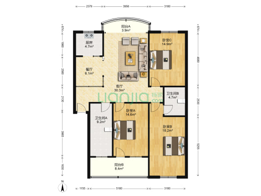 滨湖南路18号 3室2厅2卫 137平方