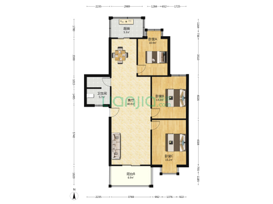 世纪家园 3室1厅1卫 115平方