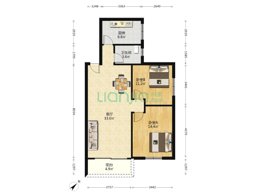 宇峰苑 2室1厅1卫 86平方