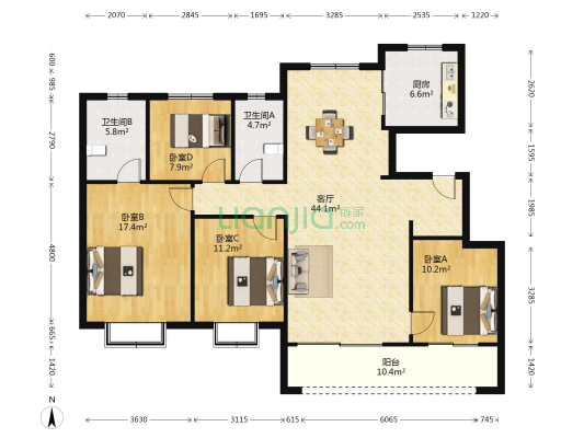 中茂府 4室1厅2卫 143平方