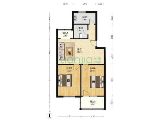 永昌商城一期 2室1厅1卫 86平方