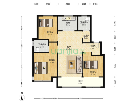 海信观悦 3室1厅2卫 117平方