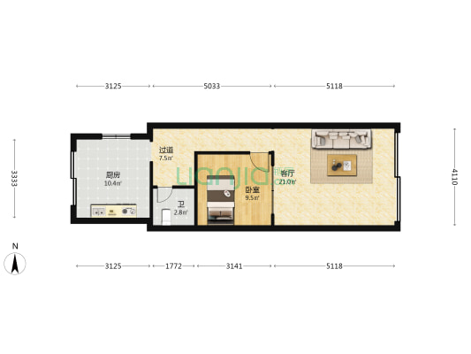 张家边三村 1室1厅1卫 77平方