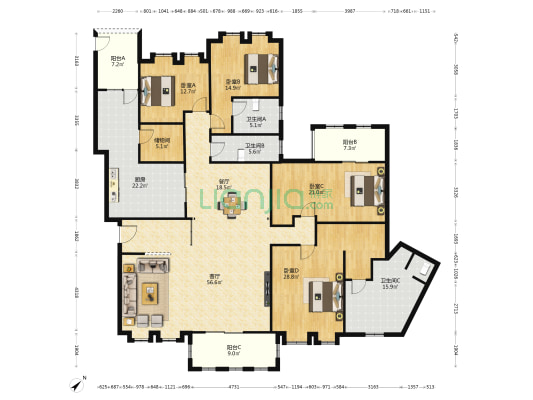 碧云花园 4室2厅3卫 286平方