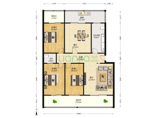 泰华街476-1号 3室2厅2卫 149平方