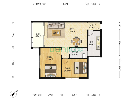 海滨城广场一期 2室1厅1卫 78平方