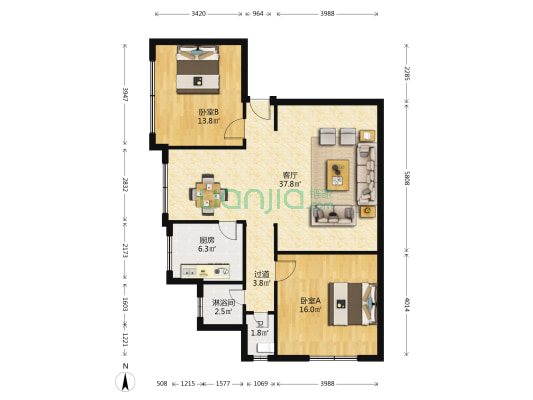 汉口路104号 2室1厅2卫 104平方