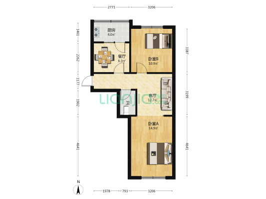 北安小区卫生局 2室2厅1卫 62平方