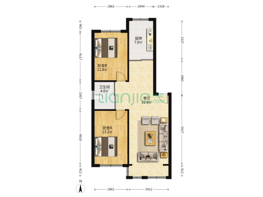 参业小区 2室1厅1卫 87平方