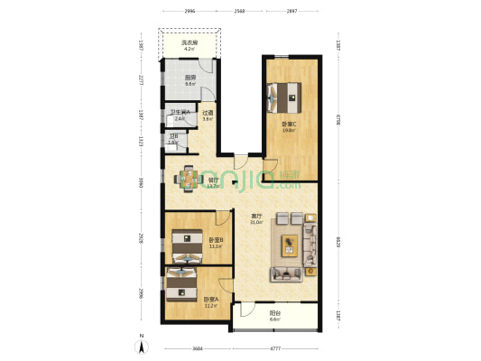 桥东路北一巷 3室2厅2卫 137平方