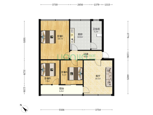 红旗北路270号 3室1厅1卫 100平方
