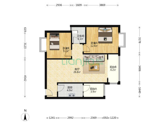 宫保府邸 2室1厅1卫 75平方