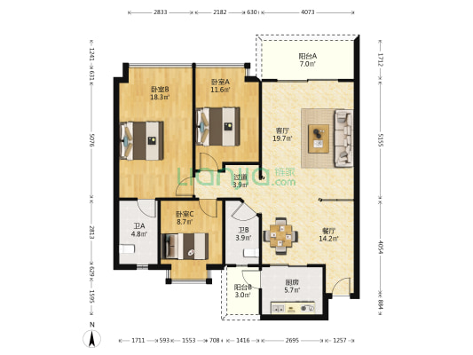 骏景豪庭（容桂） 3室2厅2卫 135平方
