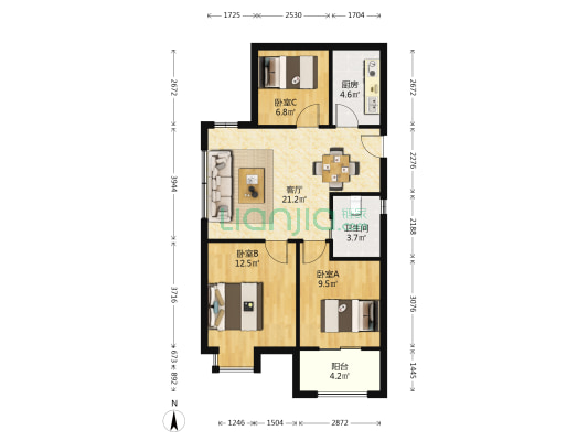 袁家新院 3室1厅1卫 88平方